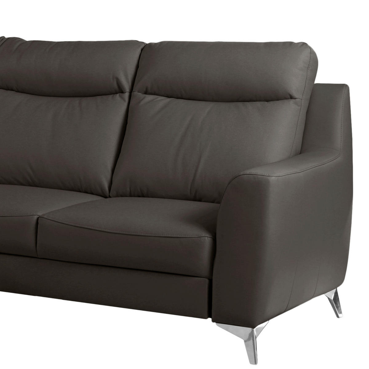 ECKSOFA Lederlook Echtleder Dunkelbraun  - Chromfarben/Dunkelbraun, Design, Leder/Textil (168/236cm) - Livetastic