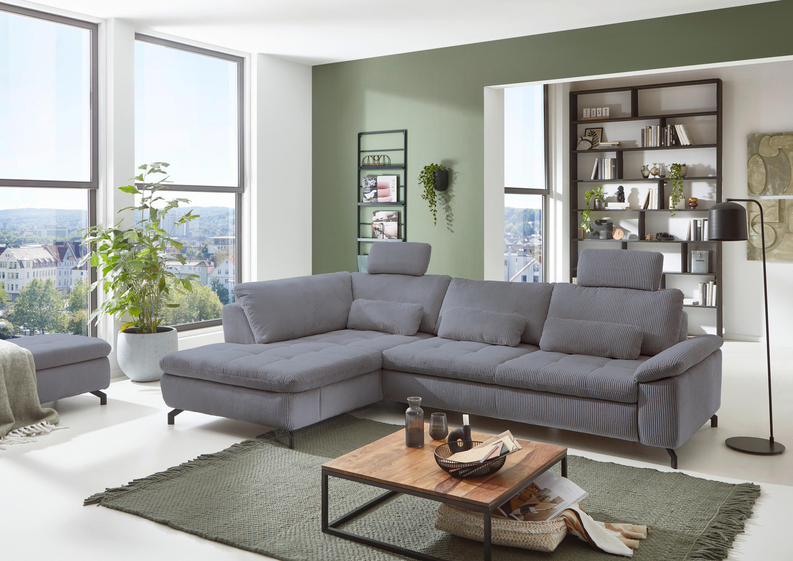 ECKSOFA inkl. Funktionen Anthrazit Cord, Velours  - Anthrazit/Schwarz, Design, Textil/Metall (197/291cm) - Beldomo Style