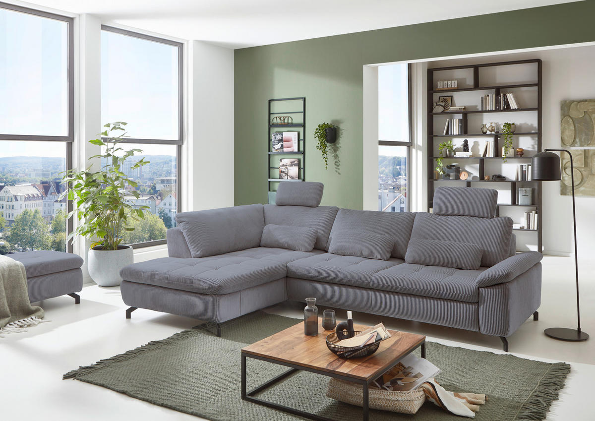 ECKSOFA in Cord, Velours Anthrazit  - Anthrazit/Schwarz, Design, Textil/Metall (197/291cm) - Beldomo Style