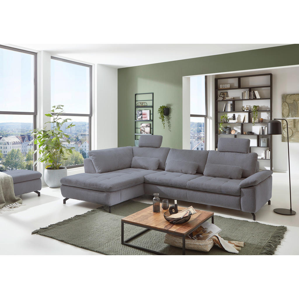 Thumbnail - Beldomo Style Ecksofa Sense, Anthrazit, Textil, 3-Sitzer, Ottomane links, Eckteil, L-Form, 291x197 cm, Goldenes M, Typen...