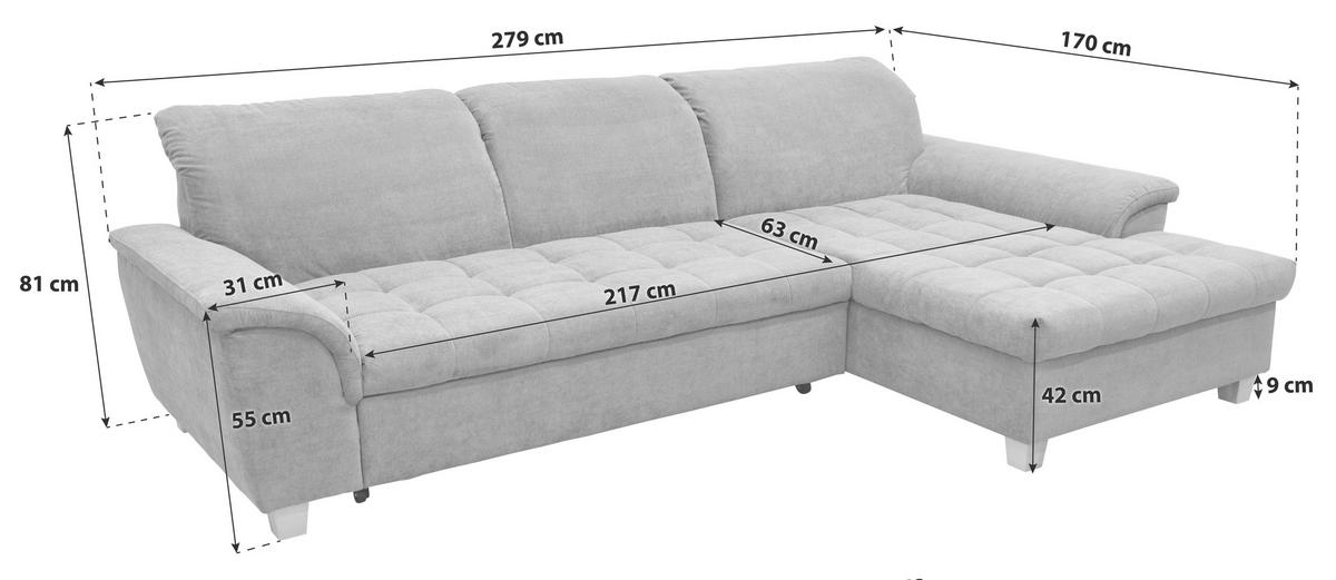 Measurements von MID.YOU ECKSOFA Grün Mikrofaser.