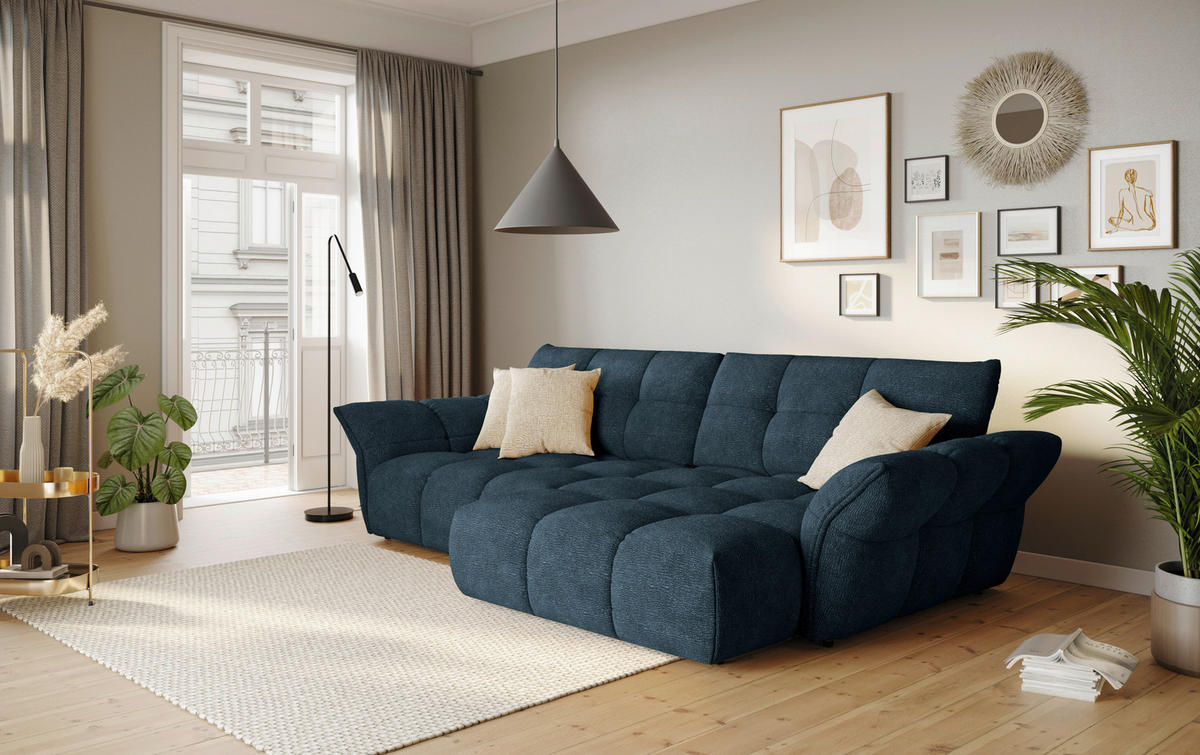 ECKSOFA Dunkelblau Chenille Rücken echt  - Schwarz/Dunkelblau, Design, Kunststoff/Textil (312/177cm) - Welnova