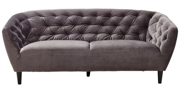 CHESTERFIELD-SOFA Dunkelgrau Samt - Dunkelgrau/Schwarz, Trend, Holz/Textil (191/78/84cm) - Ambia Home