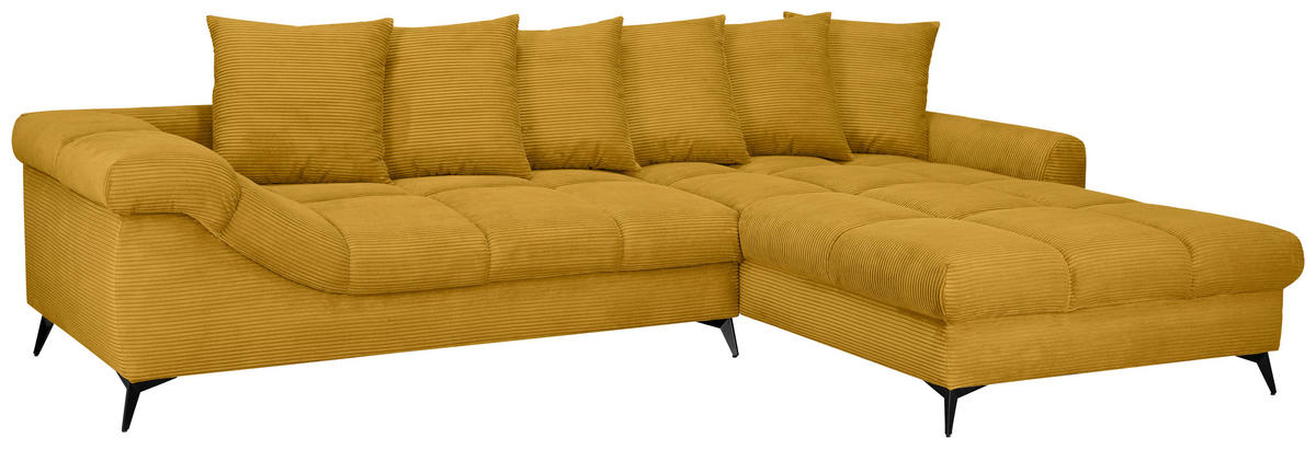ECKSOFA Currygelb Cord Rückenkissen, Armlehnenkissen, Rücken echt  - Currygelb/Schwarz, KONVENTIONELL, Textil/Metall (332/231cm) - Carryhome