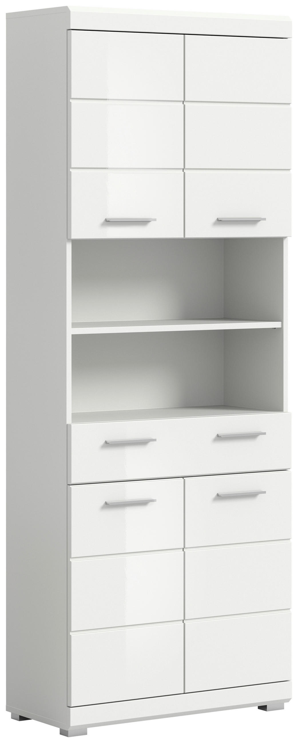 HOCHSCHRANK 74/191/31 cm  - Weiß Hochglanz/Silberfarben, MODERN, Holzwerkstoff/Kunststoff (74/191/31cm) - MID.YOU