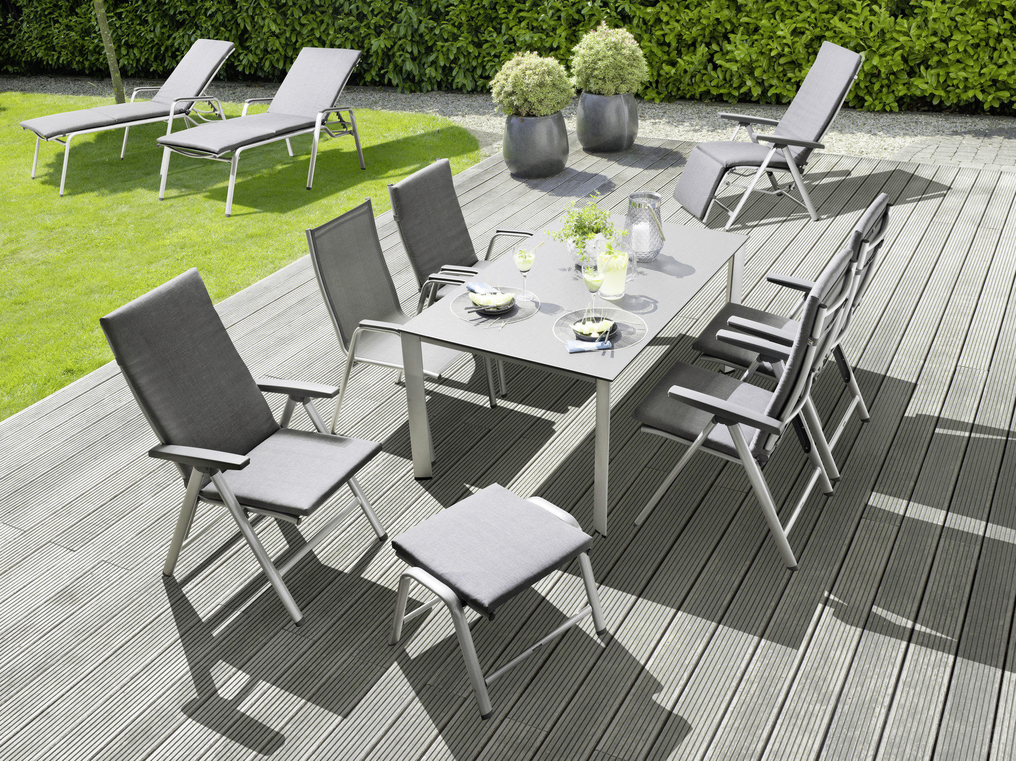 GARTENHOCKER  - Anthrazit/Silberfarben, Basics, Textil/Metall (51/43/61cm) - Kettler