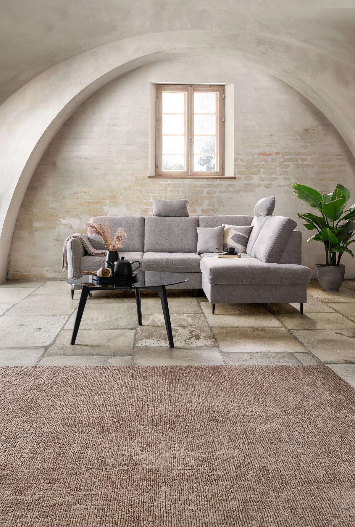 ECKSOFA Grau Chenille Schlaffunktion, Rücken echt, Stauraum  - Schwarz/Grau, MODERN, Holz/Textil (241/184cm) - Carryhome
