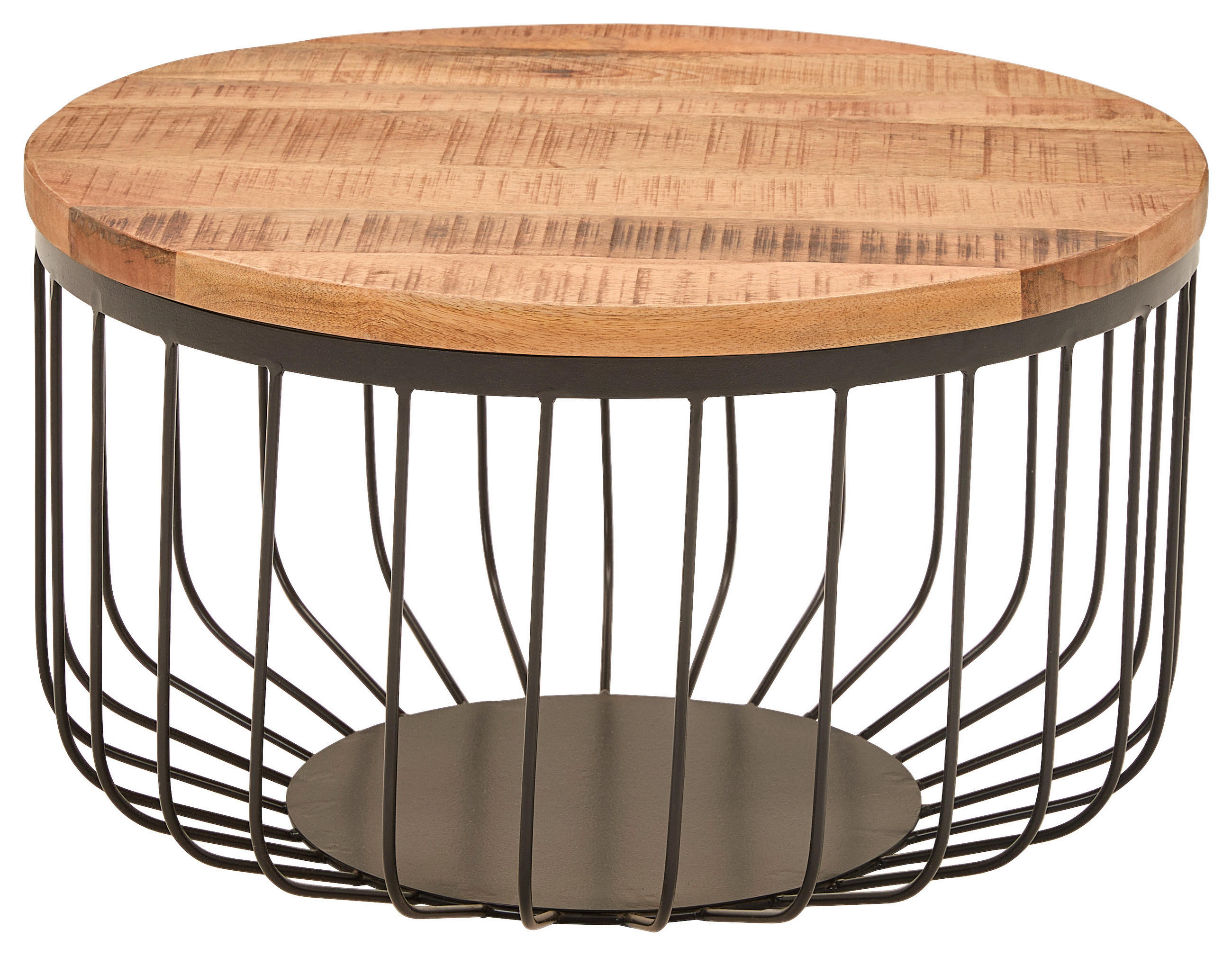 COUCHTISCH Mangoholz vollmassiv 58/33/58 cm rund Naturfarben, Schwarz  - Schwarz/Naturfarben, Design, Holz/Metall (58/33/58cm) - Livetastic