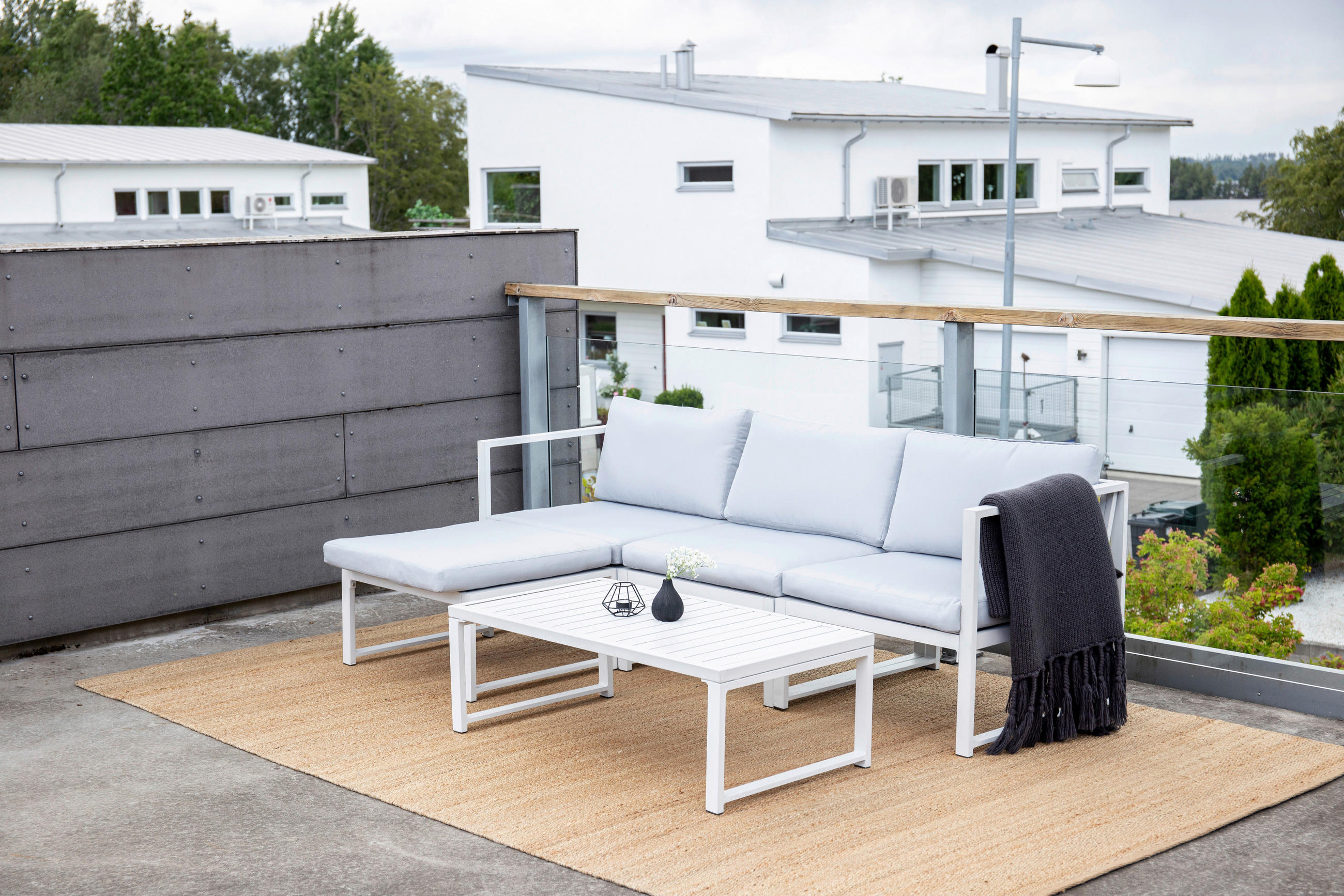 LOUNGEGARNITUR   Aluminium  - Weiß/Grau, KONVENTIONELL, Textil/Metall - Gardenson