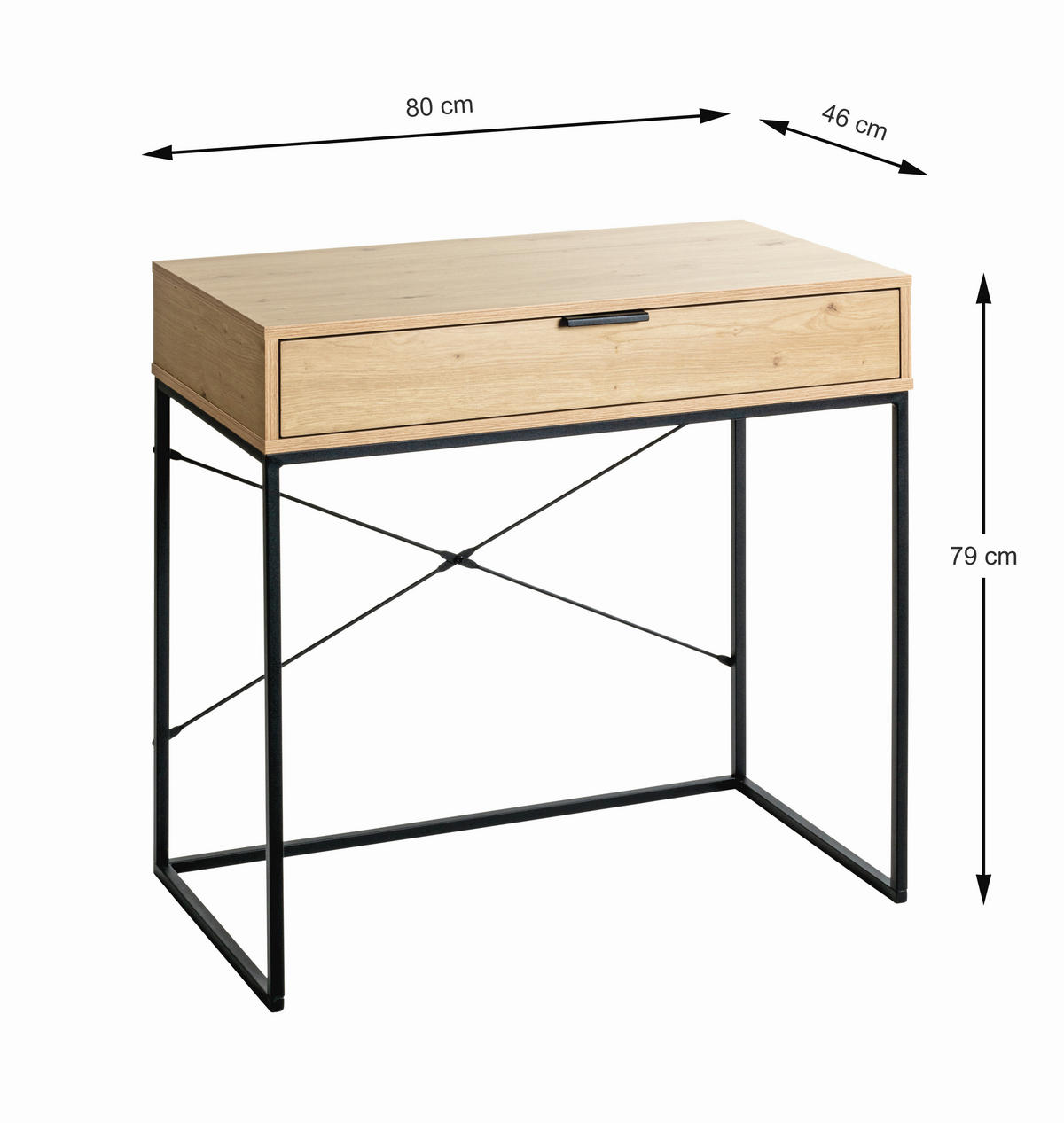 KONSOLENTISCH Schwarz, Eichefarben  - Eichefarben/Schwarz, Design, Holzwerkstoff/Metall (80/46/79cm)