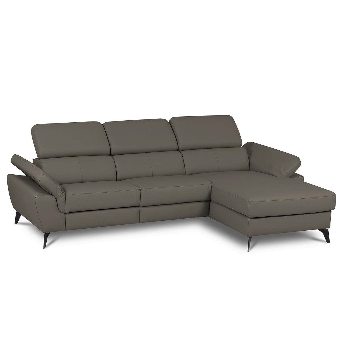 ECKSOFA Schlammfarben Echtleder Lederlook Bettkasten, Schlaffunktion, Rücken echt, Armteilverstellung, Kopfteilverstellung  - Schlammfarben/Schwarz, Design, Leder/Textil (252/179cm) - Livetastic