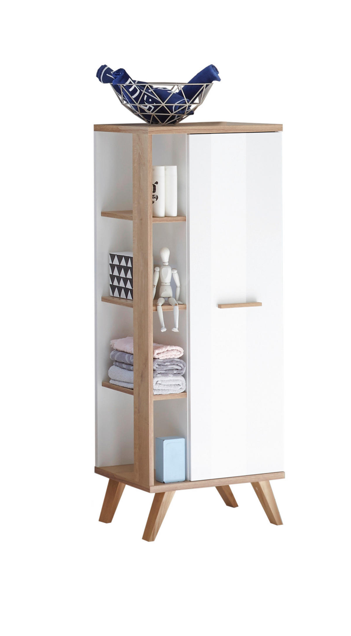 SREDNJI ORMAR   - boja hrasta/bela, Dizajnerski, staklo/pločasti materijal (50,5/128/33cm) - Xora