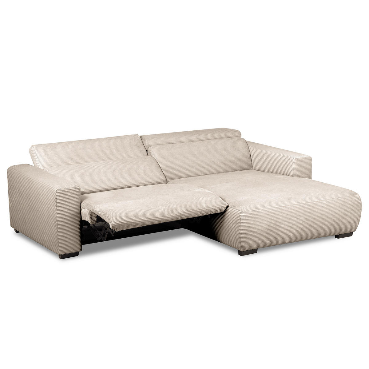 ECKSOFA RENO Hellgrau Cord Relaxfunktion, Kopfteilverstellung  - Hellgrau/Schwarz, Design, Kunststoff/Textil (248/184cm) - Livetastic