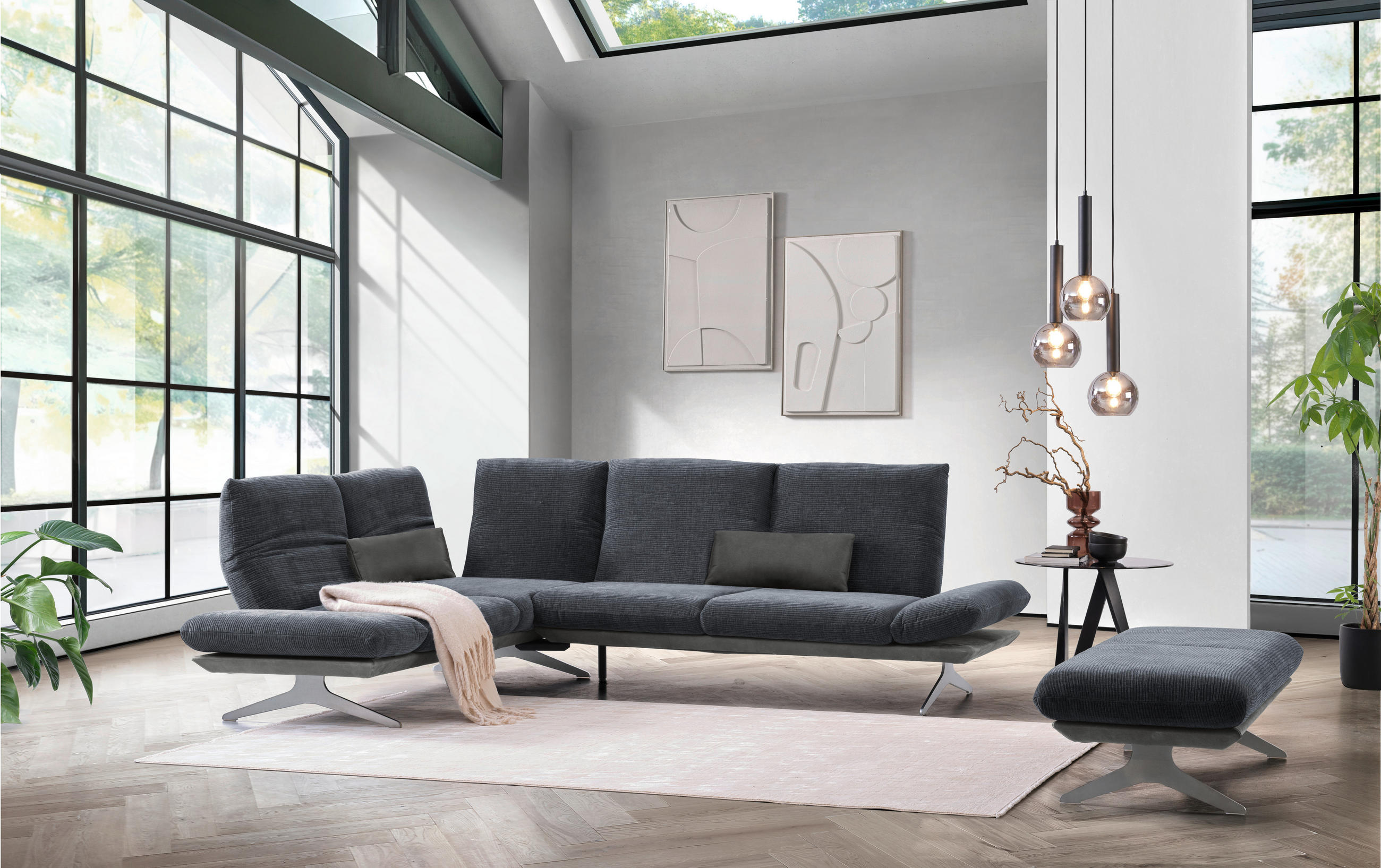 ECKSOFA  in Flachgewebe Dunkelgrau  209/277 cm  - Edelstahlfarben/Dunkelgrau, Design, Textil/Metall (209/277cm) - Koinor