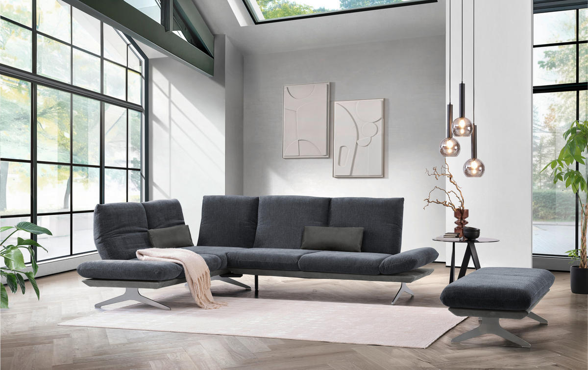 ECKSOFA  in Flachgewebe Dunkelgrau  209/277 cm  - Edelstahlfarben/Dunkelgrau, Design, Textil/Metall (209/277cm) - Koinor