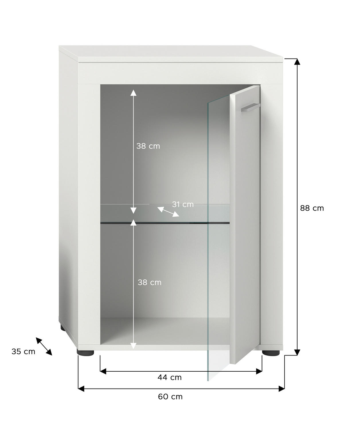 VITRINE in Weiß  - Silberfarben/Schwarz, Design, Glas/Holzwerkstoff (86/60/35cm) - MID.YOU
