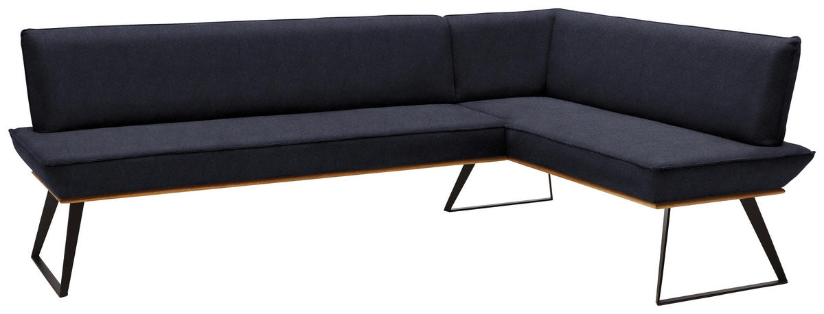 ECKBANK 203/163 cm Lederlook Schwarz, Eichefarben Eiche massiv Metall   - Eichefarben/Schwarz, Design, Holz/Textil (203/163cm) - Voleo