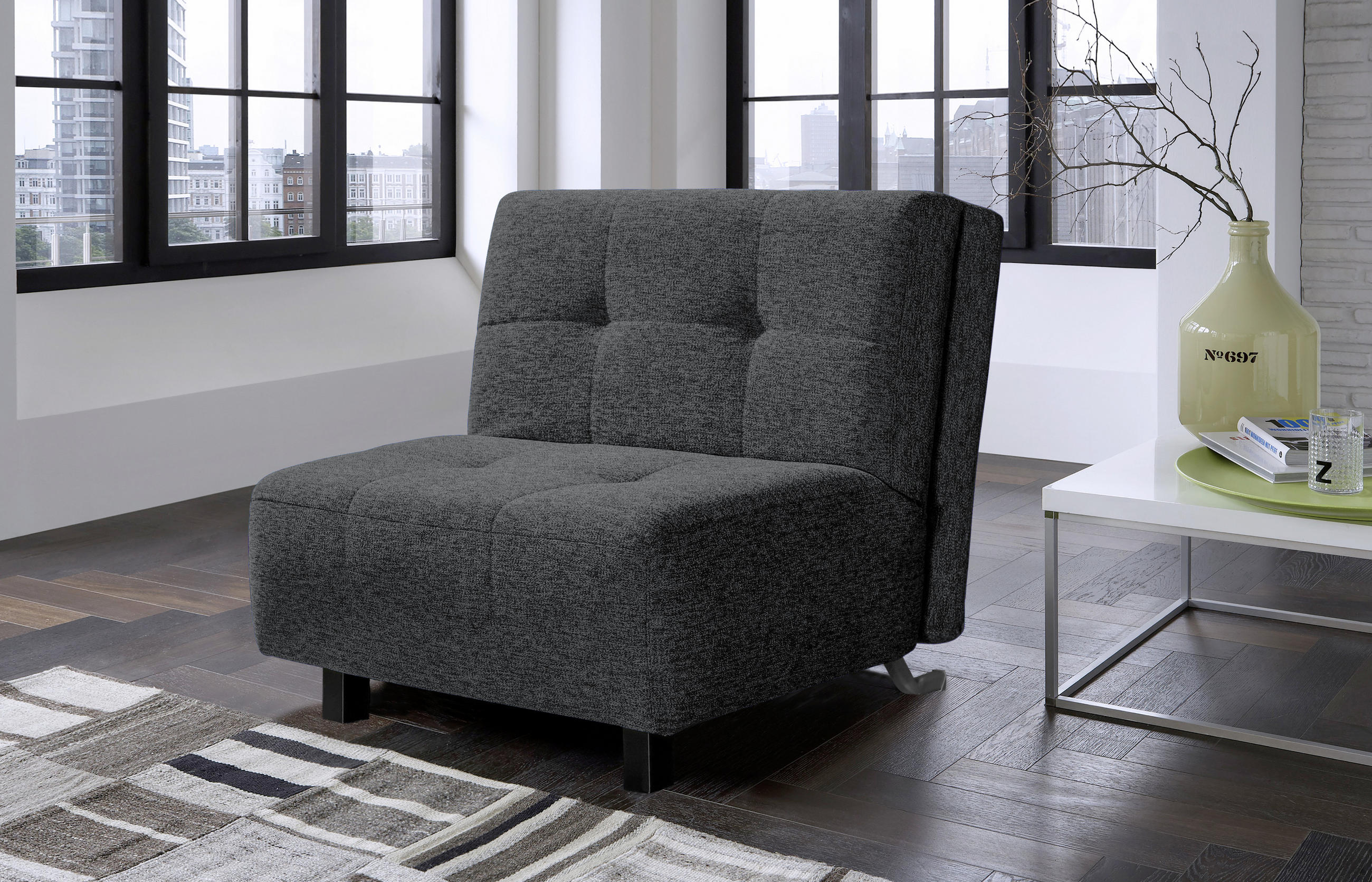 SCHLAFSESSEL Flachgewebe Dunkelgrau    - Dunkelgrau/Naturfarben, Design, Holz/Textil (85/92/102cm) - Novel