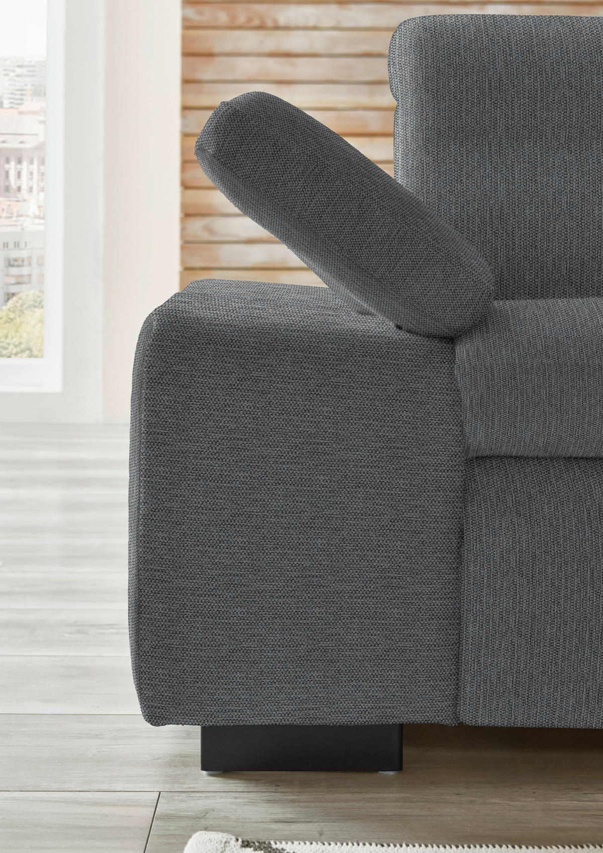ECKSOFA in Flachgewebe Graubraun  - Graubraun/Schwarz, Design, Textil/Metall (297/174cm) - Beldomo Style