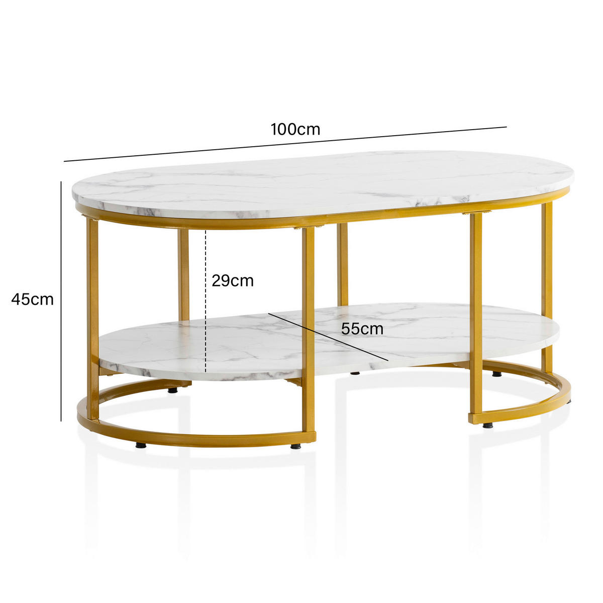 COUCHTISCH in Holzwerkstoff 100/60/45 cm   - Weiss Hochglanz/Goldfarben, Lifestyle, Holzwerkstoff/Metall (100/60/45cm) - Livetastic