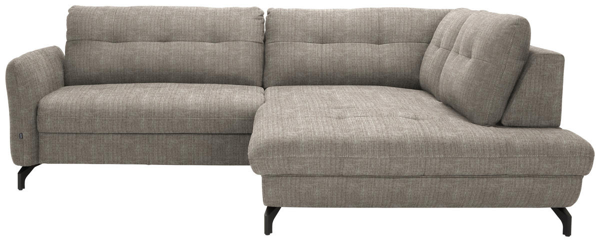 ECKSOFA in Flachgewebe, Leinenoptik Hellbraun  - Hellbraun/Schwarz, Modern, Textil/Metall (247/208cm) - Xora