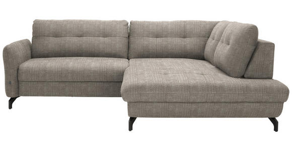 ECKSOFA in Flachgewebe, Leinenoptik Hellbraun  247/208 cm  - Hellbraun/Schwarz, MODERN, Textil/Metall (247/208cm) - Xora
