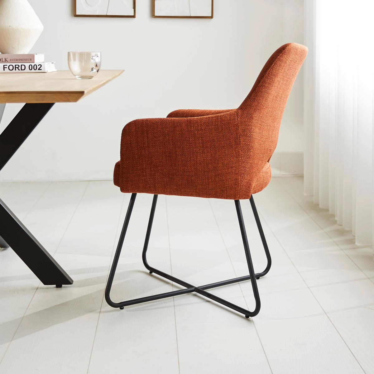 ŽIDLE S PODRUČKAMI, tkaná látka, oranžová - oranžová/černá, Moderní, kov/textil (60/88/63,5cm) - MID.YOU