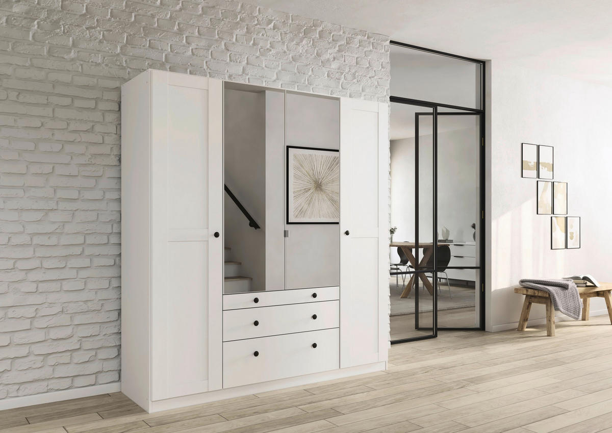 DREHTÜRENSCHRANK 181/197/54 cm,  in Weiß, 4-türig  - Schwarz/Weiß, KONVENTIONELL, Glas/Holzwerkstoff (181/197/54cm) - home24