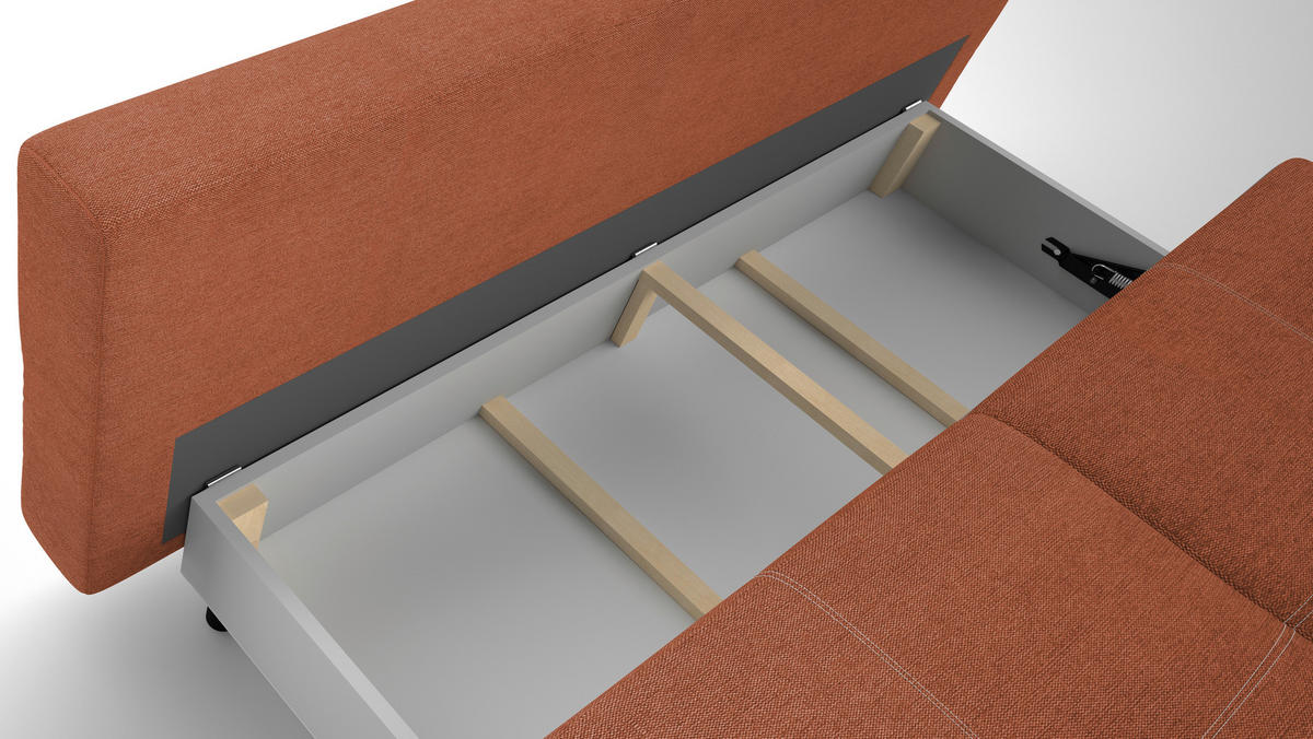 SCHLAFSOFA  mit Schlafen auf Sitzhöhe, Rücken echt Struktur Rostfarben  - Rostfarben/Schwarz, Design, Textil/Metall (197/94/96cm) - MID.YOU