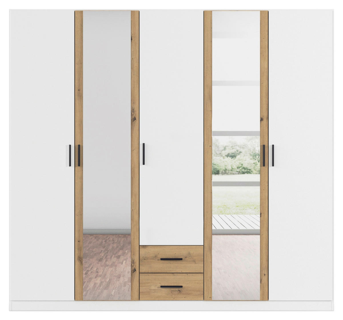 KLEIDERSCHRANK 226/210/54 cm 5-türig Weiß, Eiche Artisan  - Weiß/Eiche Artisan, KONVENTIONELL, Holzwerkstoff/Kunststoff (226/210/54cm) - Boxxx