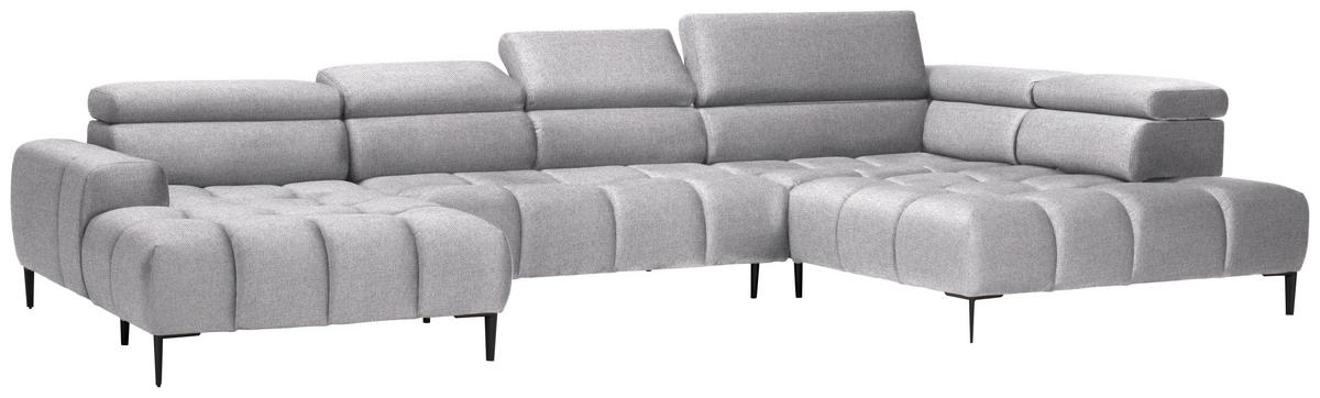 WOHNLANDSCHAFT in Webstoff Hellgrau  - Hellgrau/Schwarz, Design, Textil/Metall (177/385/216cm) - Welnova