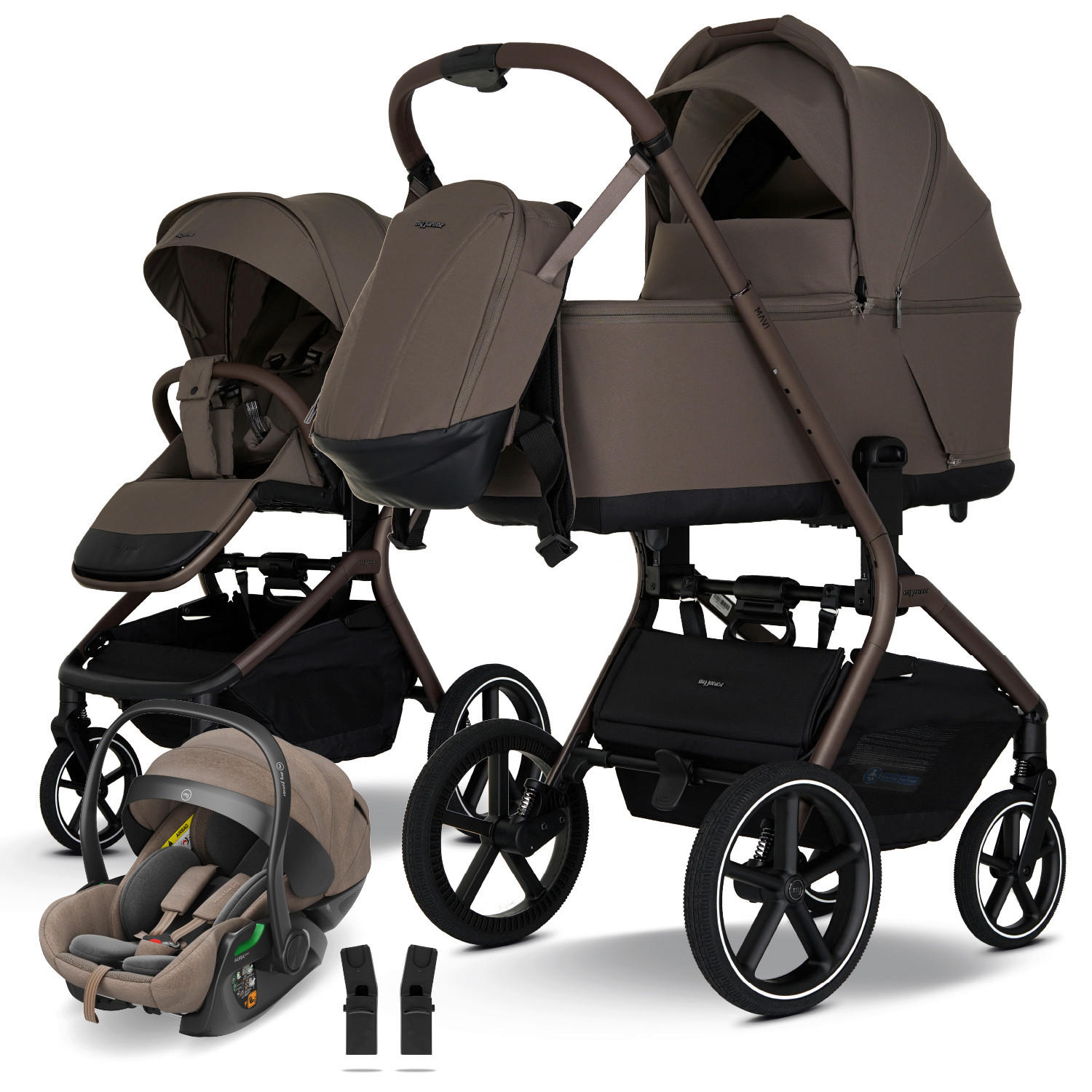 KINDERWAGENSET MAVI 3in1 Premium  - Mokka, Basics, Textil/Metall (92/55/110,5cm) - My Junior