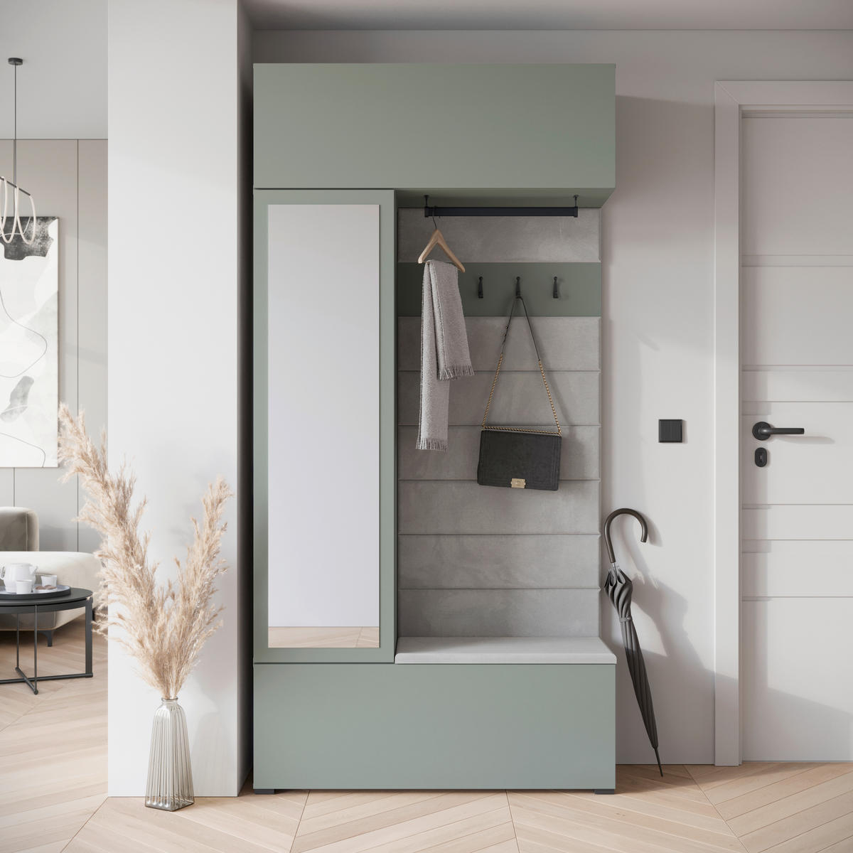 HALLMÖBEL  i 115/231,9/37,5 cm  - grågrön, Design, trämaterial (115/231,9/37,5cm) - Livetastic