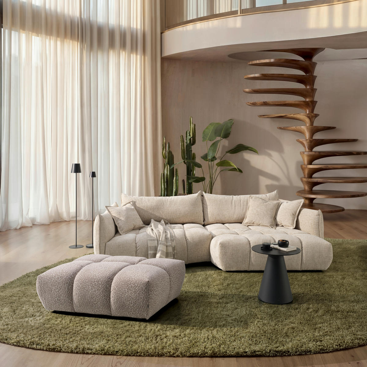 HOCKER Chenille Beige  - Beige/Schwarz, Design, Kunststoff/Textil (111/40/80cm) - Lomoco