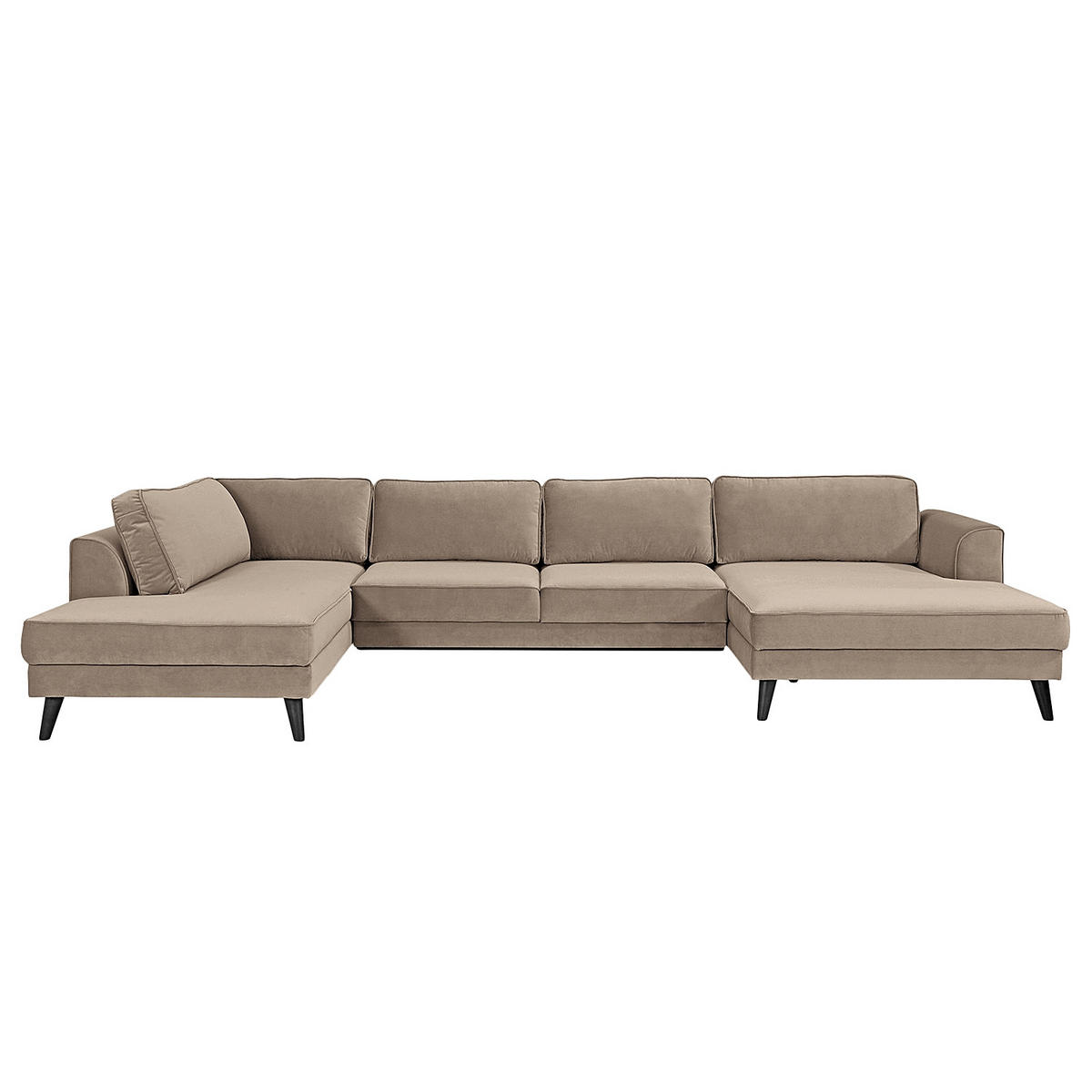 WOHNLANDSCHAFT Hellgrau Samt, Velours  - Wengefarben/Hellgrau, MODERN, Holz/Textil (201/85/354cm) - Trendmanufaktur