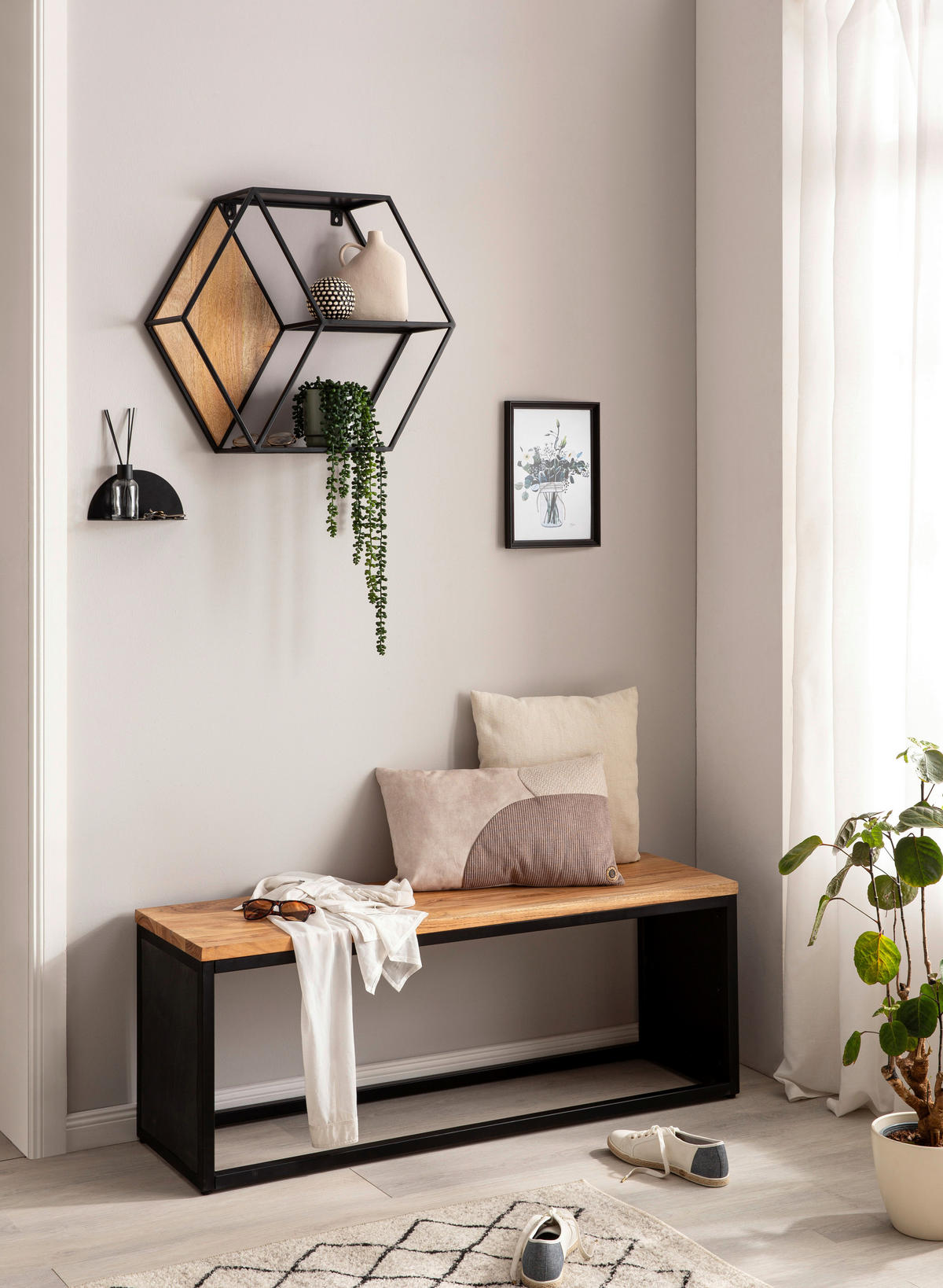 SITZBANK in Holz Schwarz  - Schwarz/Akaziefarben, Lifestyle, Holz/Holzwerkstoff (120/45/35cm) - MID.YOU