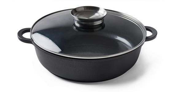 SERVIERPFANNE Greblon®-Antihaftbeschichtung - Klar/Edelstahlfarben, Basics, Glas/Metall (28/7,5cm) - Homeware Profession.