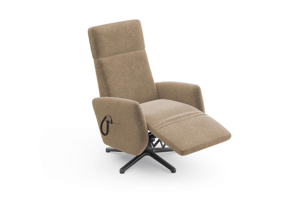 RELAXSESSEL Flachgewebe Aufstehhilfe    - Hellbraun/Schwarz, KONVENTIONELL, Textil/Metall (71/110/82cm) - Sit & More