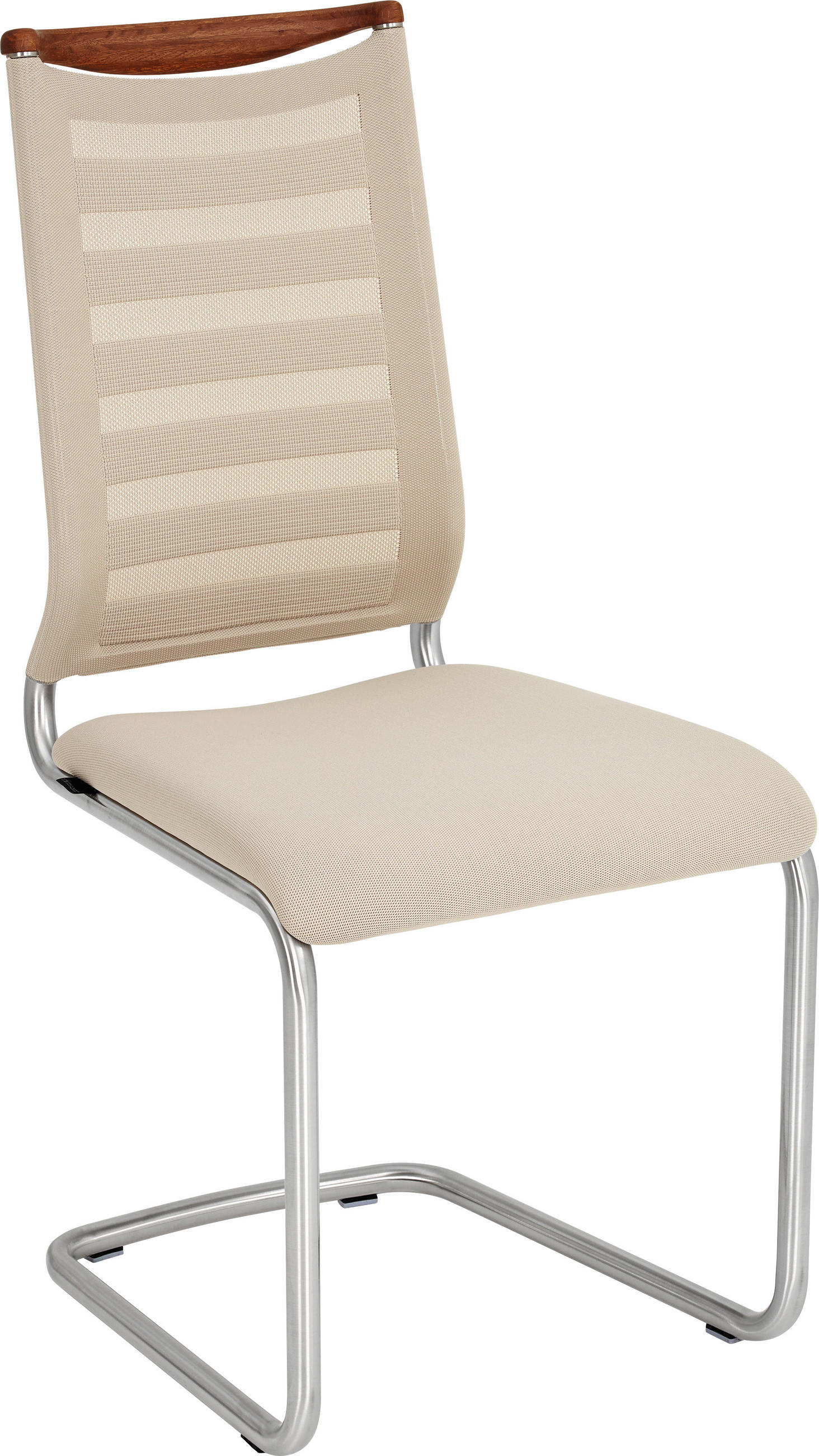 SCHWINGSTUHL  in Flachgewebe, Netz  - Edelstahlfarben/Beige, Design, Holz/Textil (47/99/59cm) - Venjakob