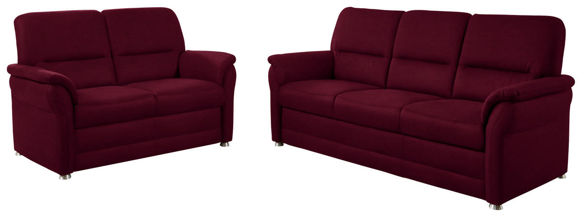SITZGARNITUR in Mikrofaser Weinrot  - Weinrot/Alufarben, KONVENTIONELL, Textil/Metall (192/96/89cm) - Beldomo Comfort