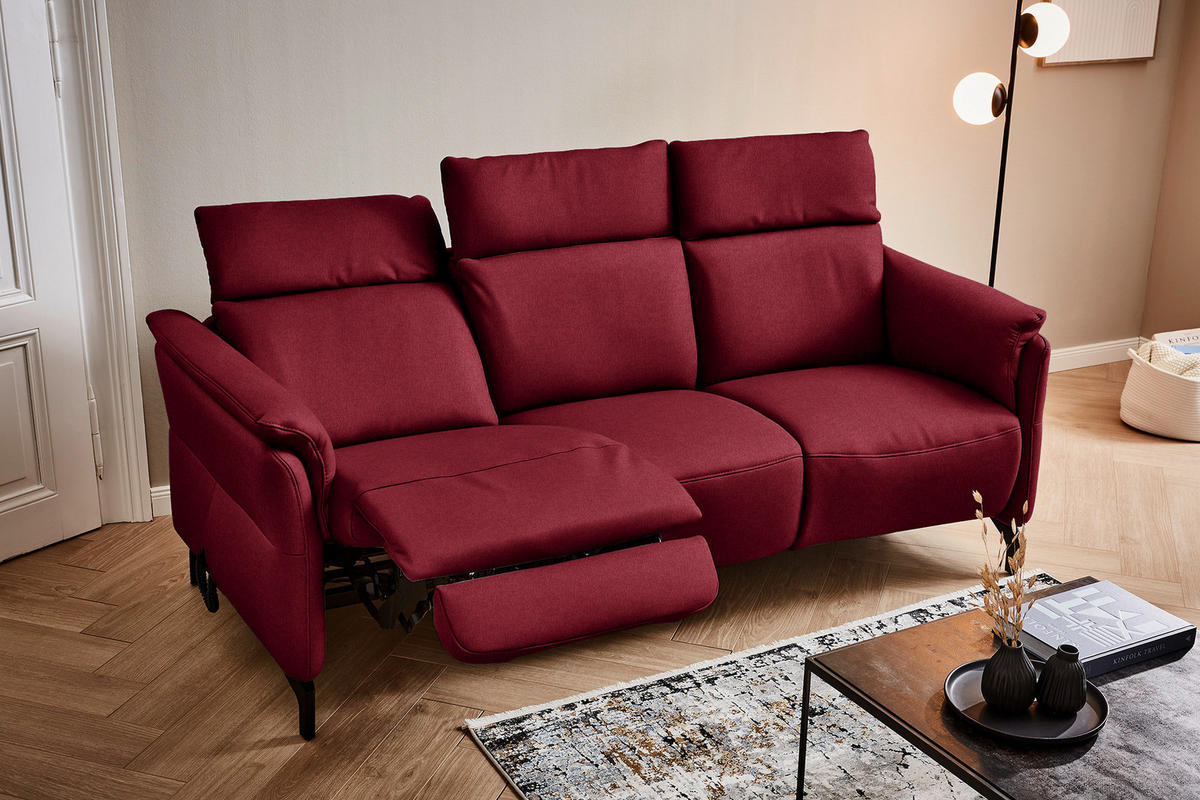 TRAPEZSOFA in Mikrofaser Rot  - Rot/Schwarz, Konventionell, Textil/Metall (221/103/95cm) - Dieter Knoll