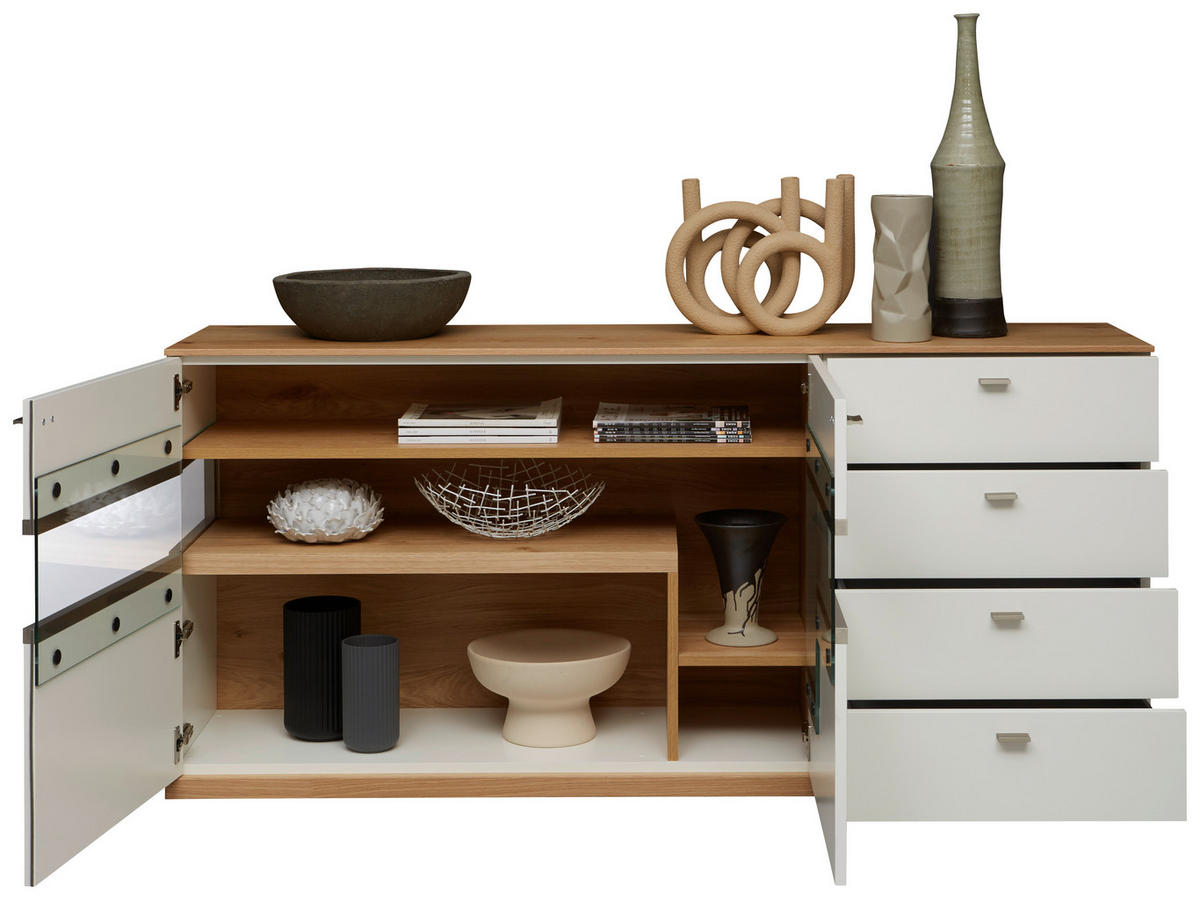 SIDEBOARD  in 180,3/83,9/42,4 cm  - Wildeiche/Edelstahlfarben, Design, Glas/Holzwerkstoff (180,3/83,9/42,4cm) - Dieter Knoll