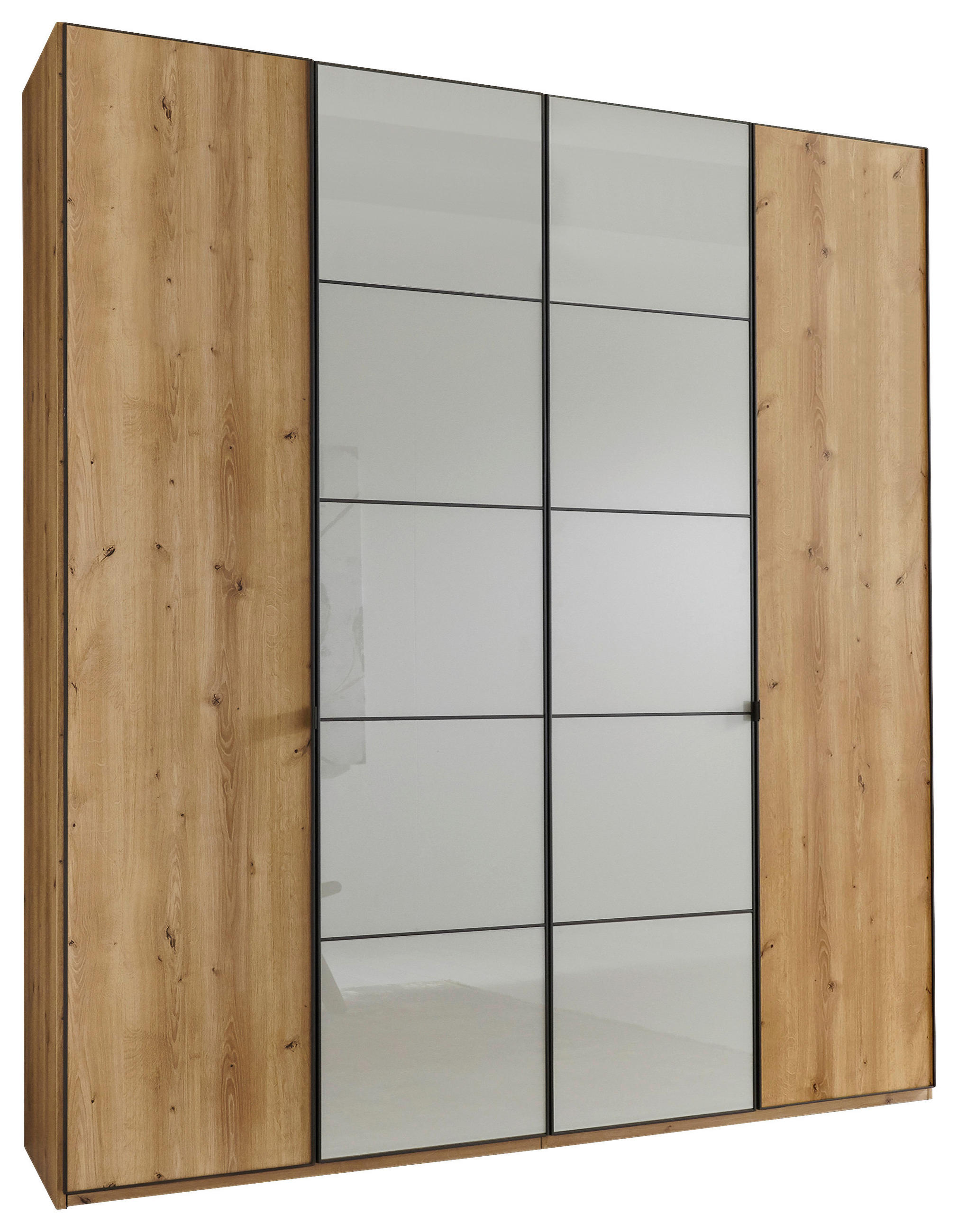 DREHTÜRENSCHRANK 200/236/58 cm 4-türig Champagner, Eiche Bianco  - Schieferfarben/Eiche Bianco, Design, Glas/Holzwerkstoff (200/236/58cm) - Novel