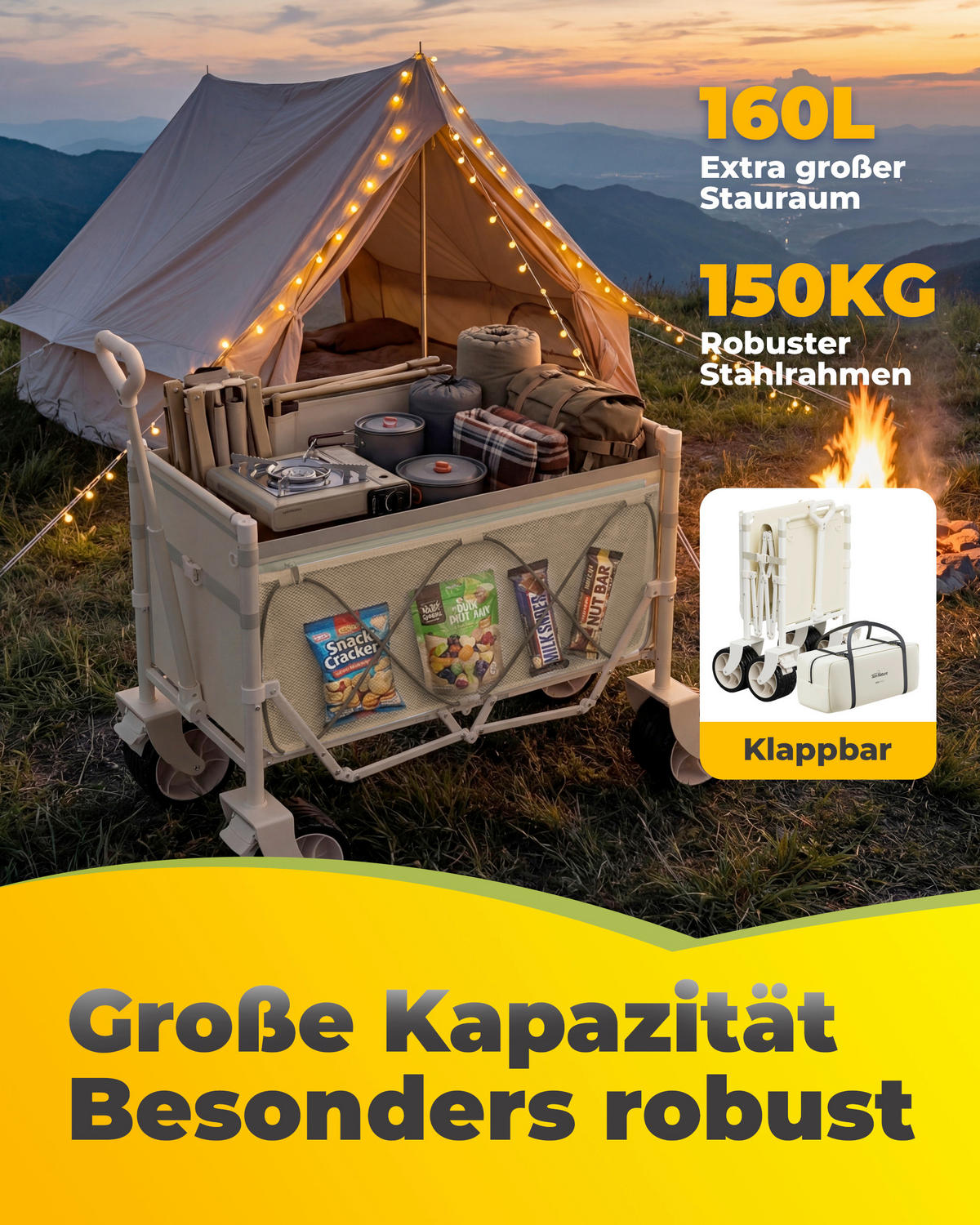 BOLLERWAGEN    - Beige, Basics, Textil/Metall (84/63/41cm) - Modante