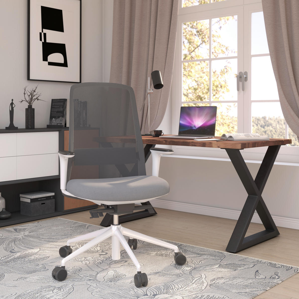 DREHSTUHL Grau, Schwarz, Weiß  - Schwarz/Weiß, MODERN, Kunststoff/Textil (70/103-115/70cm)