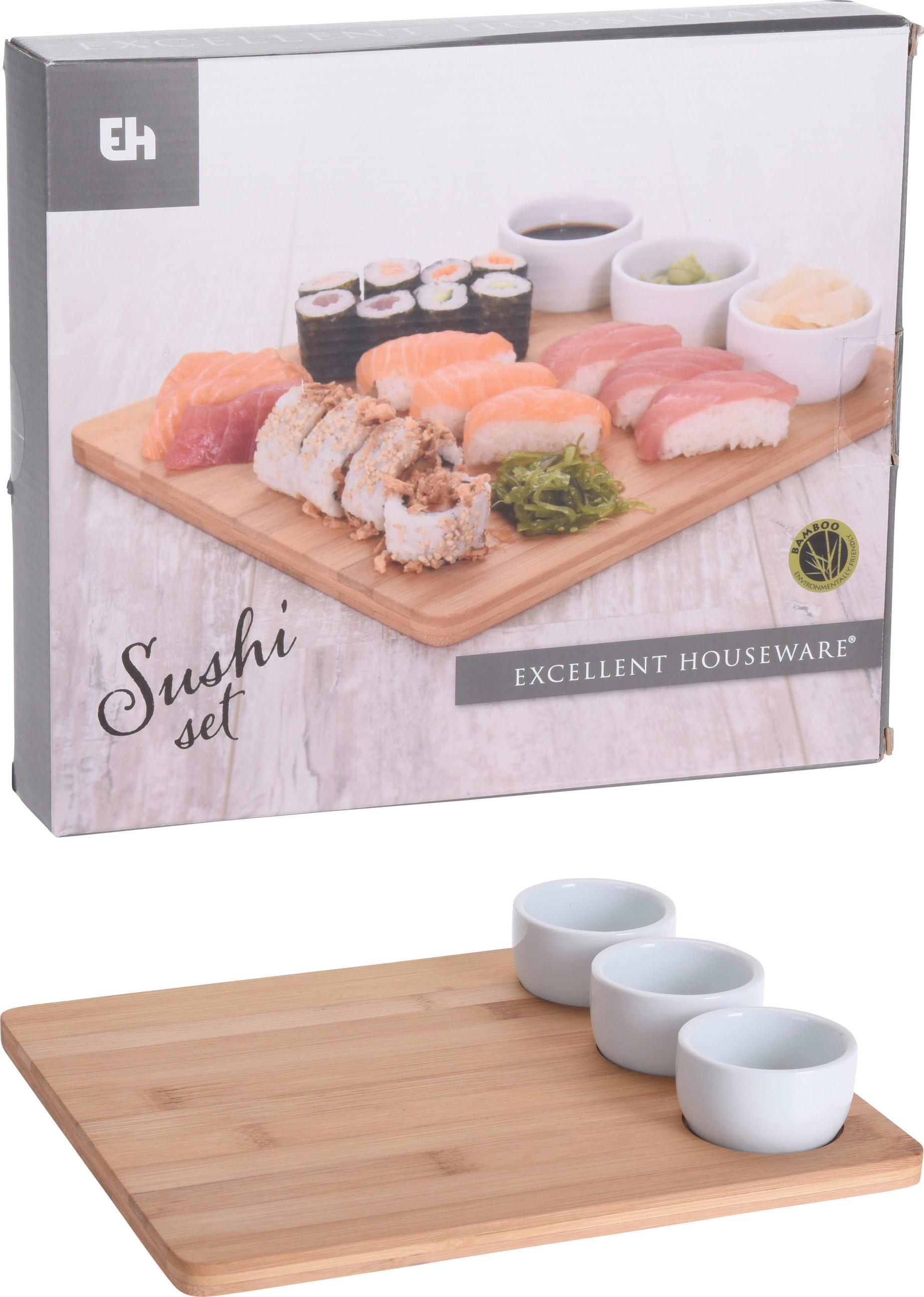 SUSHI-GESCHIRRSET  - Weiß/Braun, Trend, Naturmaterialien/Keramik (28/13/24cm)