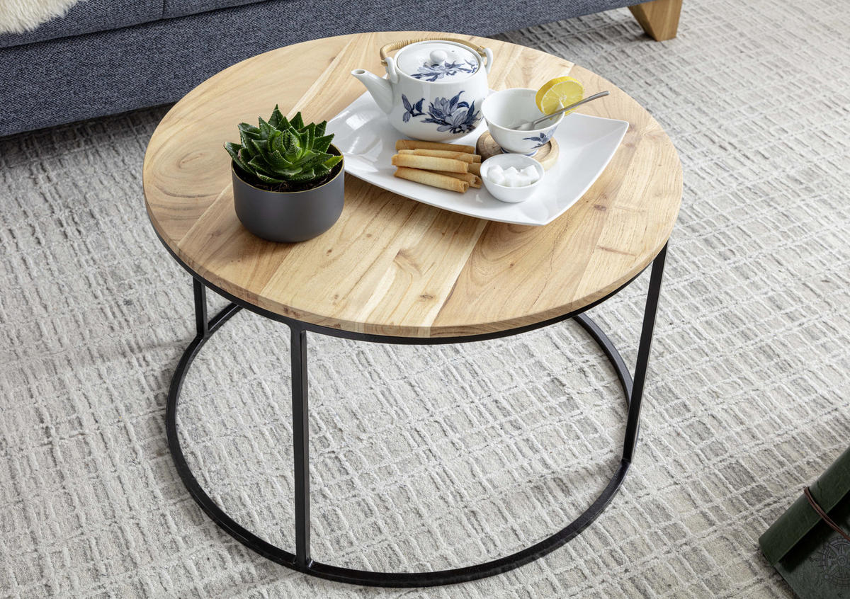 COUCHTISCH in Holz 60/60/43 cm  - Schwarz/Akaziefarben, Modern, Holz/Metall (60/60/43cm) - MID.YOU