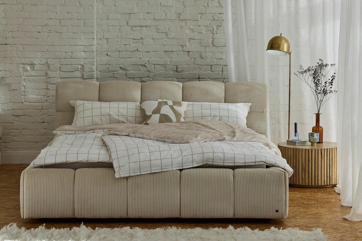 POLSTERBETT 140/200 cm,  in Beige,  - Beige/Schwarz, Design, Kunststoff/Textil (140/200cm) - Tom Tailor