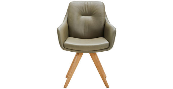 ARMLEHNSTUHL in Webstoff Kombination Echtleder/Stoff pigmentiert - Wildeiche/Olivgrün, Design, Leder/Holz (62/90/65cm) - Waldwelt