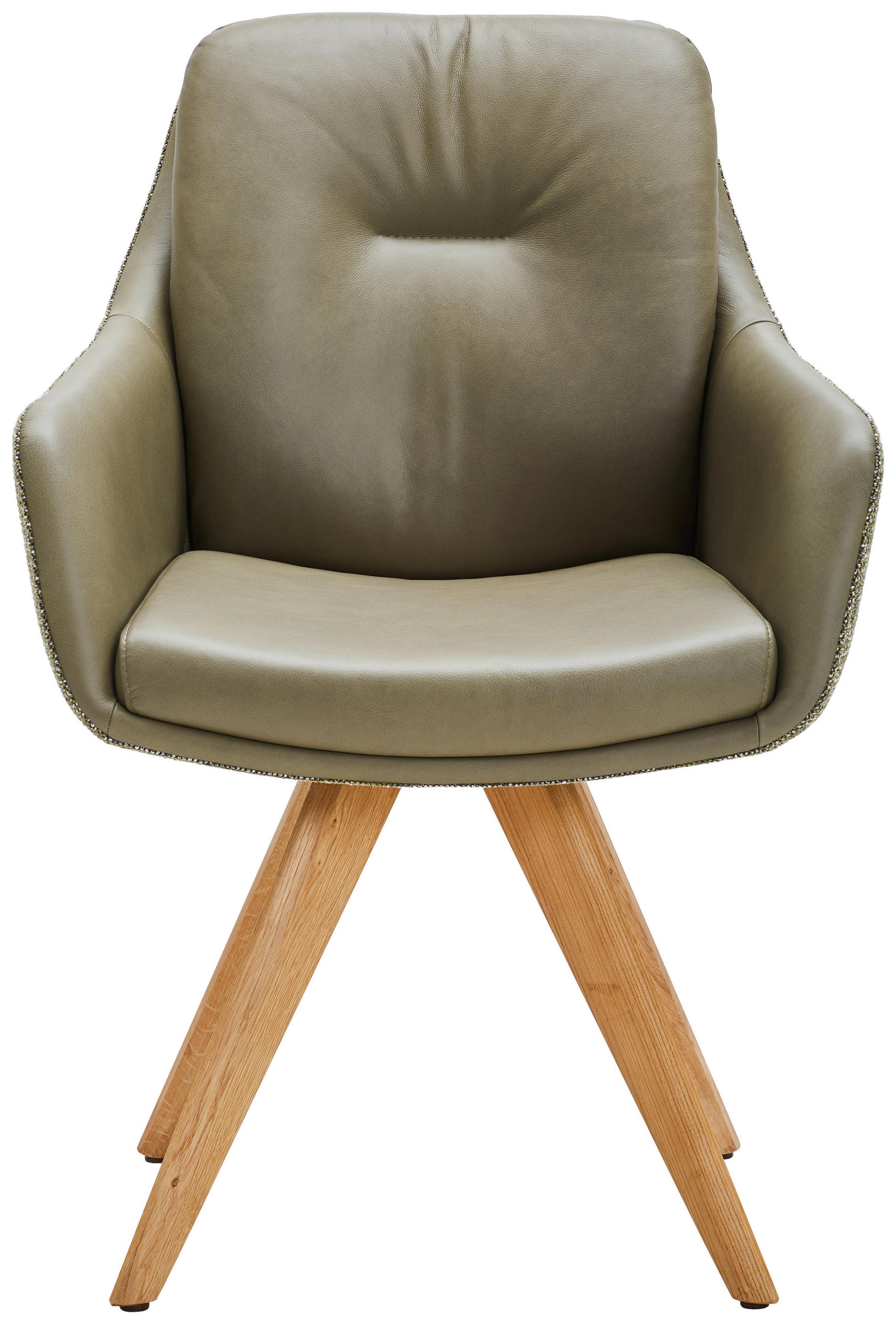 ARMLEHNSTUHL  in Webstoff Kombination Echtleder/Stoff pigmentiert  - Wildeiche/Olivgrün, Design, Leder/Holz (62/90/65cm) - Waldwelt